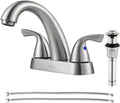 Bathroom Sink Faucet 4 Inch Centerset for Vanity, Brushed Nickel | Mid Arc, 2 Handle Lead-Free Deck Mount Bathroom Faucet with Pop up Drain Supply Lines, for 2 or 3 Hole Lavatory Utility Sink