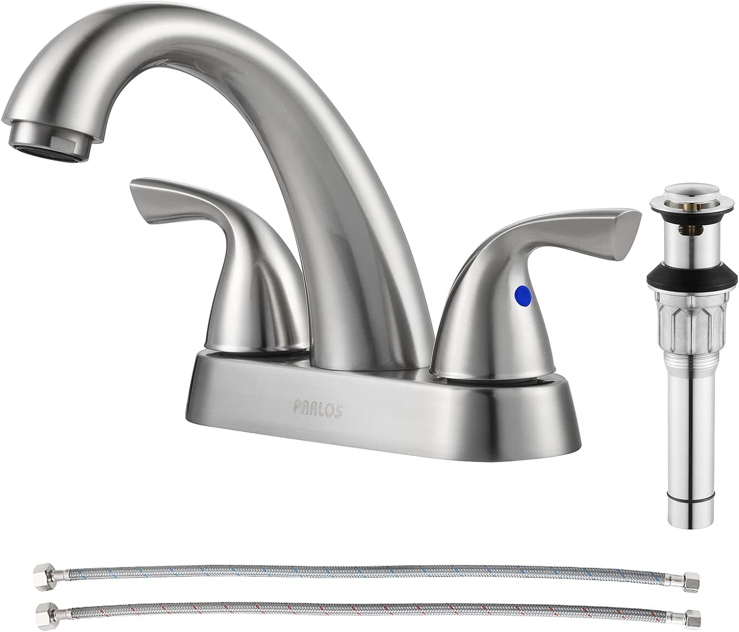 Bathroom Sink Faucet 4 Inch Centerset for Vanity, Brushed Nickel | Mid Arc, 2 Handle Lead-Free Deck Mount Bathroom Faucet with Pop up Drain Supply Lines, for 2 or 3 Hole Lavatory Utility Sink