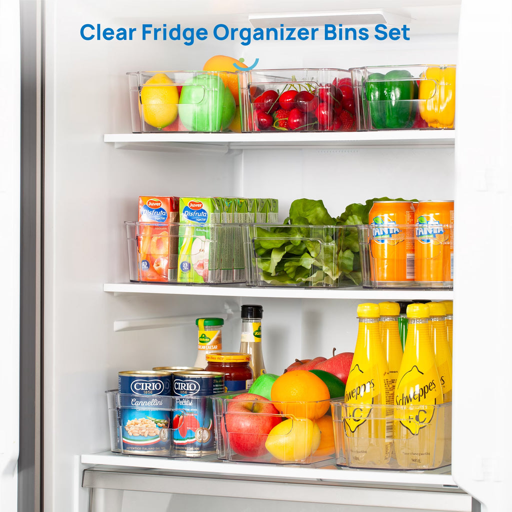 Refrigerator Organizer Bins, 8Pcs Clear Bins, Pantry Kitchen Organization and Storage, 12.5" Long