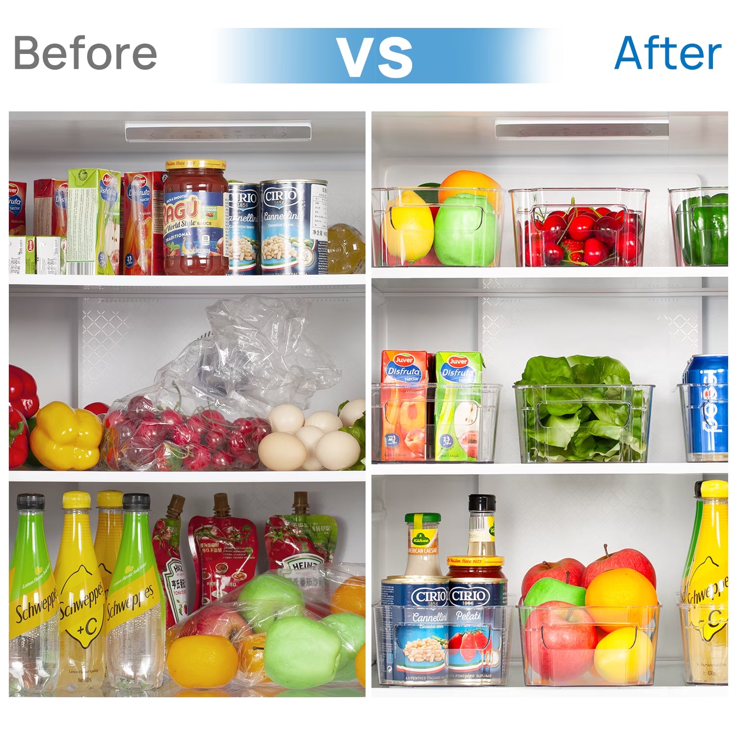 Refrigerator Organizer Bins, 8Pcs Clear Bins, Pantry Kitchen Organization and Storage, 12.5" Long